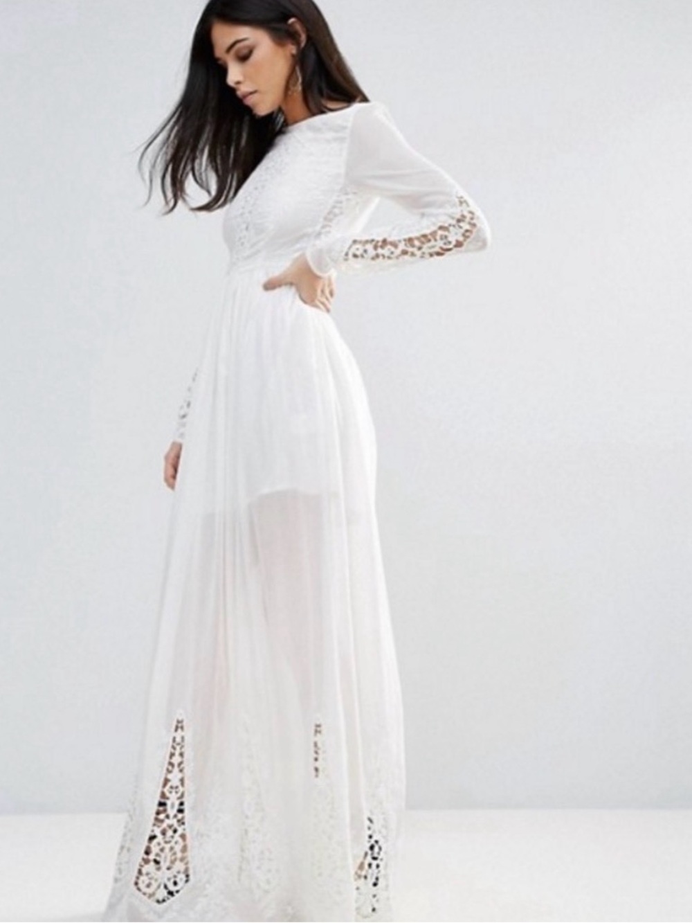 NWT Gypsy The Jetset Diaries White Lace Maxi Dress with Sheer Overlay Sz XS